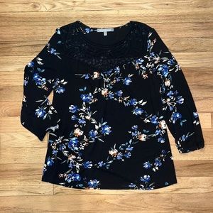 DANIEL RAINN | Lace Yoke Floral Print Blouse | Size S